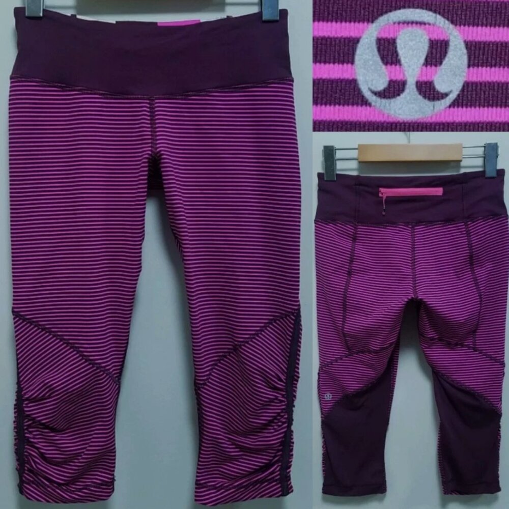 Lululemon Run For Your Life 6 Small Crop Hyper Stripe Raspberry Plum Light Glo